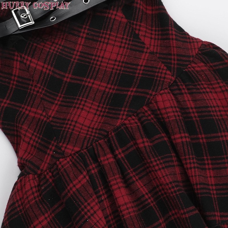 Halloween,Sexy,Halloween red plaid tube top sexy dress